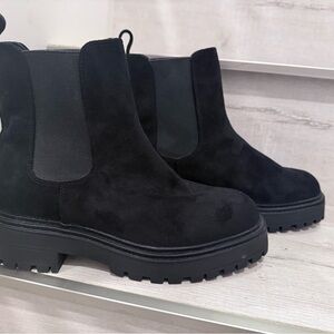 ASOS Black Real Suede Chunky Ankle Boots size 8 wide